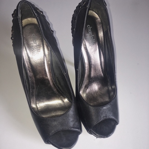 Faux leather stud peep toe pumps - Picture 3 of 6